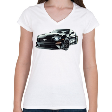 PRINTFASHION Mustang - Női V-nyakú póló - Fehér