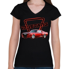 PRINTFASHION Mustang - Női V-nyakú póló - Fekete női póló
