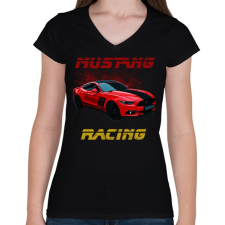 PRINTFASHION mustang racing - Női V-nyakú póló - Fekete női póló