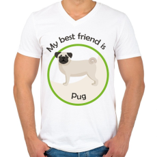 PRINTFASHION My best friend - Pug - Férfi V-nyakú póló - Fehér