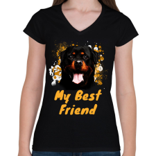 PRINTFASHION my best friend thish a rottweiller - Női V-nyakú póló - Fekete női póló