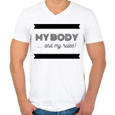 PRINTFASHION My body and my rules - Férfi V-nyakú póló - Fehér férfi póló