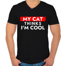 PRINTFASHION My cat thinks I'm Cool - Férfi V-nyakú póló - Fekete férfi póló