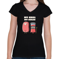 PRINTFASHION My grill, my rules - Női V-nyakú póló - Fekete