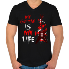 PRINTFASHION My guitar is my Life - Férfi V-nyakú póló - Fekete férfi póló