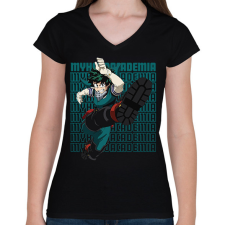 PRINTFASHION My Hero Academia Izuku Midoriya - Női V-nyakú póló - Fekete női póló