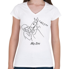 PRINTFASHION My life - Lovas minta - Női V-nyakú póló - Fehér női póló