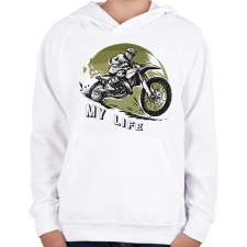 PRINTFASHION My life - Motoros minta - Gyerek kapucnis pulóver - Fehér gyerek pulóver, kardigán
