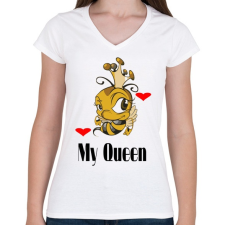 PRINTFASHION my queen - Női V-nyakú póló - Fehér női póló