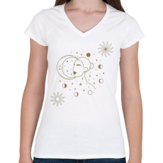 PRINTFASHION Mystic girl in space - Női V-nyakú póló - Fehér