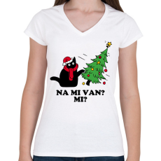 PRINTFASHION Na mi van cica karácsony - Női V-nyakú póló - Fehér