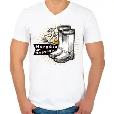 PRINTFASHION Nagyapa a legjobb horgász - Férfi V-nyakú póló - Fehér férfi póló