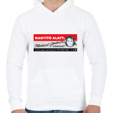 PRINTFASHION Nagyító alatt MJ 3 - Férfi kapucnis pulóver - Fehér férfi pulóver, kardigán