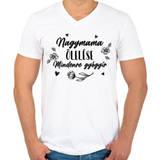 PRINTFASHION Nagymama ölelése - Fekete - Férfi V-nyakú póló - Fehér