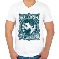 PRINTFASHION Nagymenők barber shop - Férfi V-nyakú póló - Fehér férfi póló