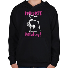 PRINTFASHION Namaste Bitches! - Fehér - Gyerek kapucnis pulóver - Fekete