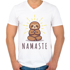 PRINTFASHION Namaste - Lajháros - Férfi V-nyakú póló - Fehér férfi póló