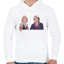 PRINTFASHION Nancy&Steve ST - Férfi kapucnis pulóver - Fehér férfi pulóver, kardigán