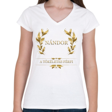 PRINTFASHION Nándor - Női V-nyakú póló - Fehér