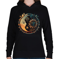 PRINTFASHION Nap és Hold - Női kapucnis pulóver - Fekete női pulóver, kardigán