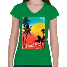 PRINTFASHION Napos part - Női V-nyakú póló - Zöld