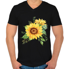 PRINTFASHION napraforgó  - Férfi V-nyakú póló - Fekete férfi póló