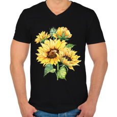 PRINTFASHION napraforgó  - Férfi V-nyakú póló - Fekete