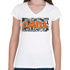 PRINTFASHION Narancs CHILL - Női V-nyakú póló - Fehér női póló