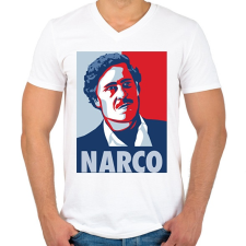 PRINTFASHION NARCO (Pablo Escobar) - Férfi V-nyakú póló - Fehér férfi póló