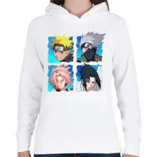 PRINTFASHION Naruto 4 karakter - Női kapucnis pulóver - Fehér női pulóver, kardigán
