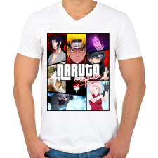 PRINTFASHION Naruto Shippuuden - Férfi V-nyakú póló - Fehér férfi póló