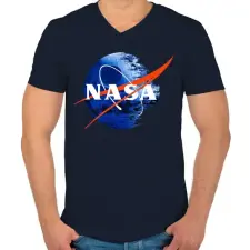 PRINTFASHION NASA Halálcsillag logo - Férfi V-nyakú póló - Sötétkék férfi póló