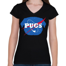 PRINTFASHION Nasa mopsz - Női V-nyakú póló - Fekete