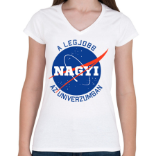PRINTFASHION Nasa Nagymama - Női V-nyakú póló - Fehér női póló