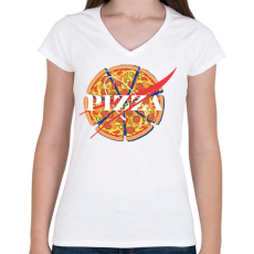 PRINTFASHION Nasa Pizza - Női V-nyakú póló - Fehér