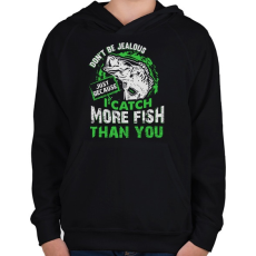 PRINTFASHION Ne légy irigy, amiért több halat fogok... - Gyerek kapucnis pulóver - Fekete