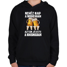 PRINTFASHION Nehéz nap, jó este - Gyerek kapucnis pulóver - Fekete