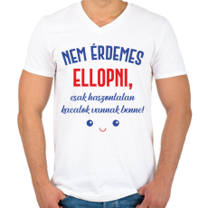 PRINTFASHION Nem érdemes ellopni - Táska minta - Férfi V-nyakú póló - Fehér