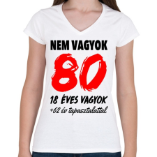 PRINTFASHION Nem vagyok 80! - Női V-nyakú póló - Fehér női póló