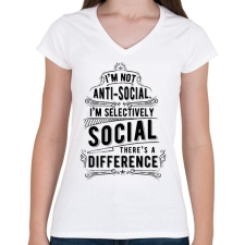 PRINTFASHION Nem vagyok antiszociális - Női V-nyakú póló - Fehér női póló