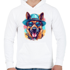PRINTFASHION Német juhász - Férfi kapucnis pulóver - Fehér férfi pulóver, kardigán