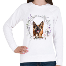 PRINTFASHION német juhász virágokkal - Női pulóver - Fehér női pulóver, kardigán