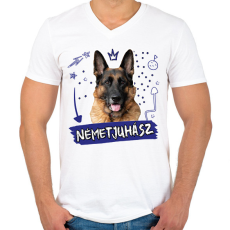 PRINTFASHION Németjuhász firka - Férfi V-nyakú póló - Fehér