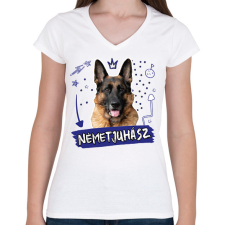 PRINTFASHION Németjuhász firka - Női V-nyakú póló - Fehér női póló