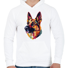 PRINTFASHION Németjuhász Portré - Férfi kapucnis pulóver - Fehér férfi pulóver, kardigán