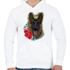 PRINTFASHION Németjuhász virággal - Férfi kapucnis pulóver - Fehér férfi pulóver, kardigán