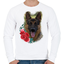 PRINTFASHION Németjuhász virággal - Férfi pulóver - Fehér férfi pulóver, kardigán