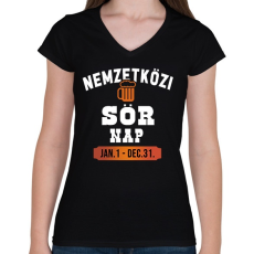 PRINTFASHION Nemzetközi sörnap - Fehér - Női V-nyakú póló - Fekete
