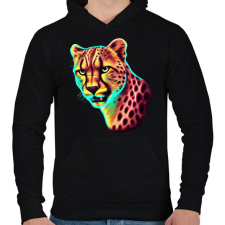 PRINTFASHION Neon gepárd - Férfi kapucnis pulóver - Fekete férfi pulóver, kardigán