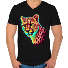 PRINTFASHION Neon gepárd  - Férfi V-nyakú póló - Fekete